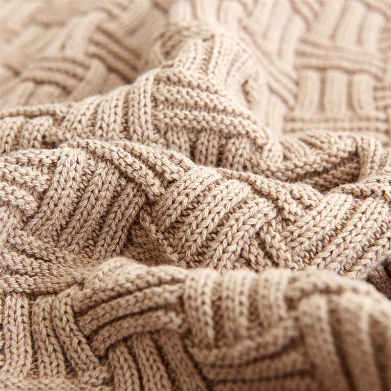 Longhui bedding Cotton Khaki Cable Knit Throw Blanket for Couch Sofa Bed with Bonus Laundering Bag â€“ Large 60 x 80 Thick, 3.4 LB, Machine Washable, Comfortable Home DÃ©cor - Image 4